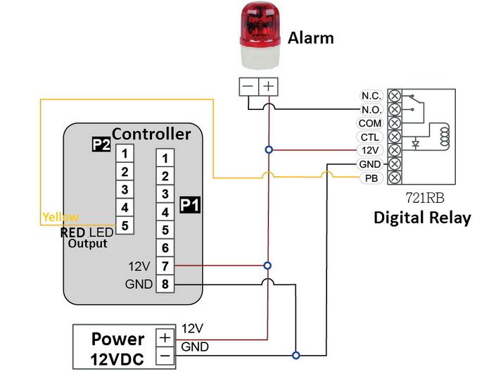 Kết nối đèn báo ngoài với 721H để hiển thị tráng thái quét thẻ